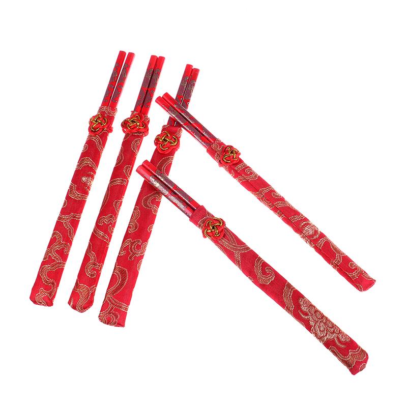 Red Chopsticks Chinese Wood Bag Holder Dinnerware Flatware Kitchen Food Stick