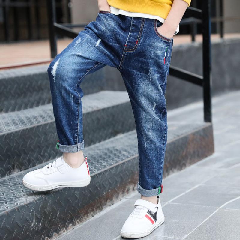 

Детские прямые джинсовые брюки, весенне-осенние длинные брюки, повседневные прямые брюки для малышей-подростков 100cm