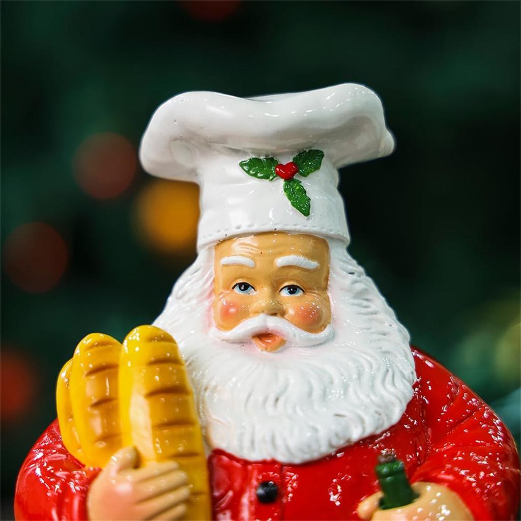 Stolní dekorace figurky, Pryskyřičná soška kuchaře Santa s chlebem a vínem, Vánoční dekorace dózy na sušenky, Vnitřní sváteční ozdoby do kuchyně, Dinin