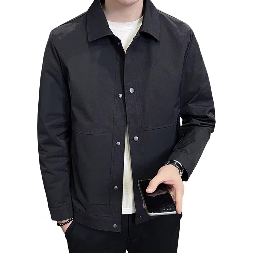 Herrenjacke Revers Langarm Knopfverschluss Jacke Mantel mit Seitentaschen Frühling Herbst Einfarbig Casual Outwear