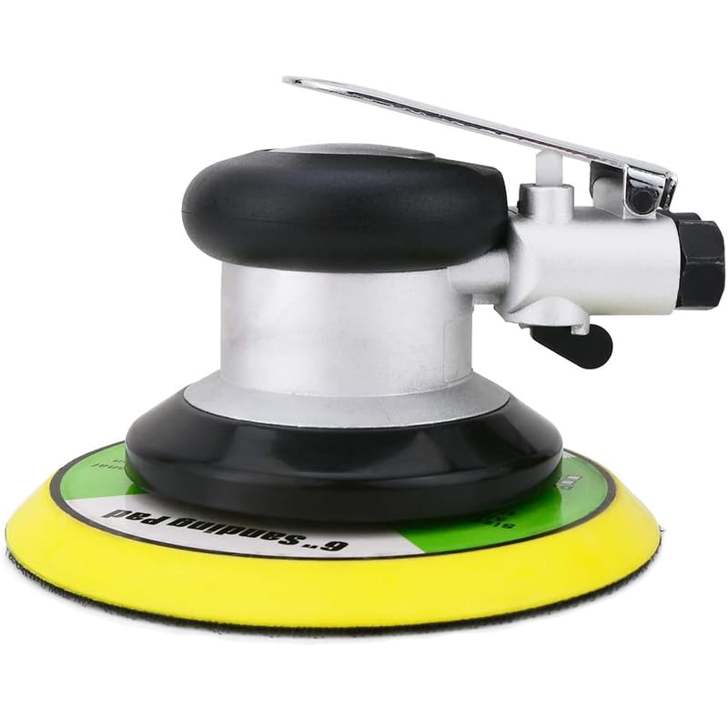 LithiCraft 6" Pneumatic Random Orbital Sander, 10,000 RPM Heavy Duty Double Action Pneumatic Hand Sander, Silver