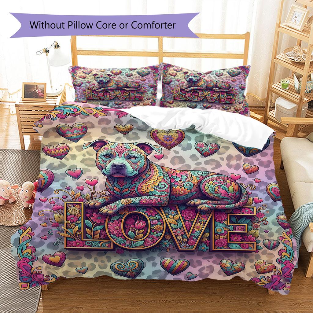 Romanticpets Pattern Bedding Quilt Set Quilt Cover Pillowcase Home Decoration Birthday Gift (1 * duvet cover + 2 * pillowcase, without core)
