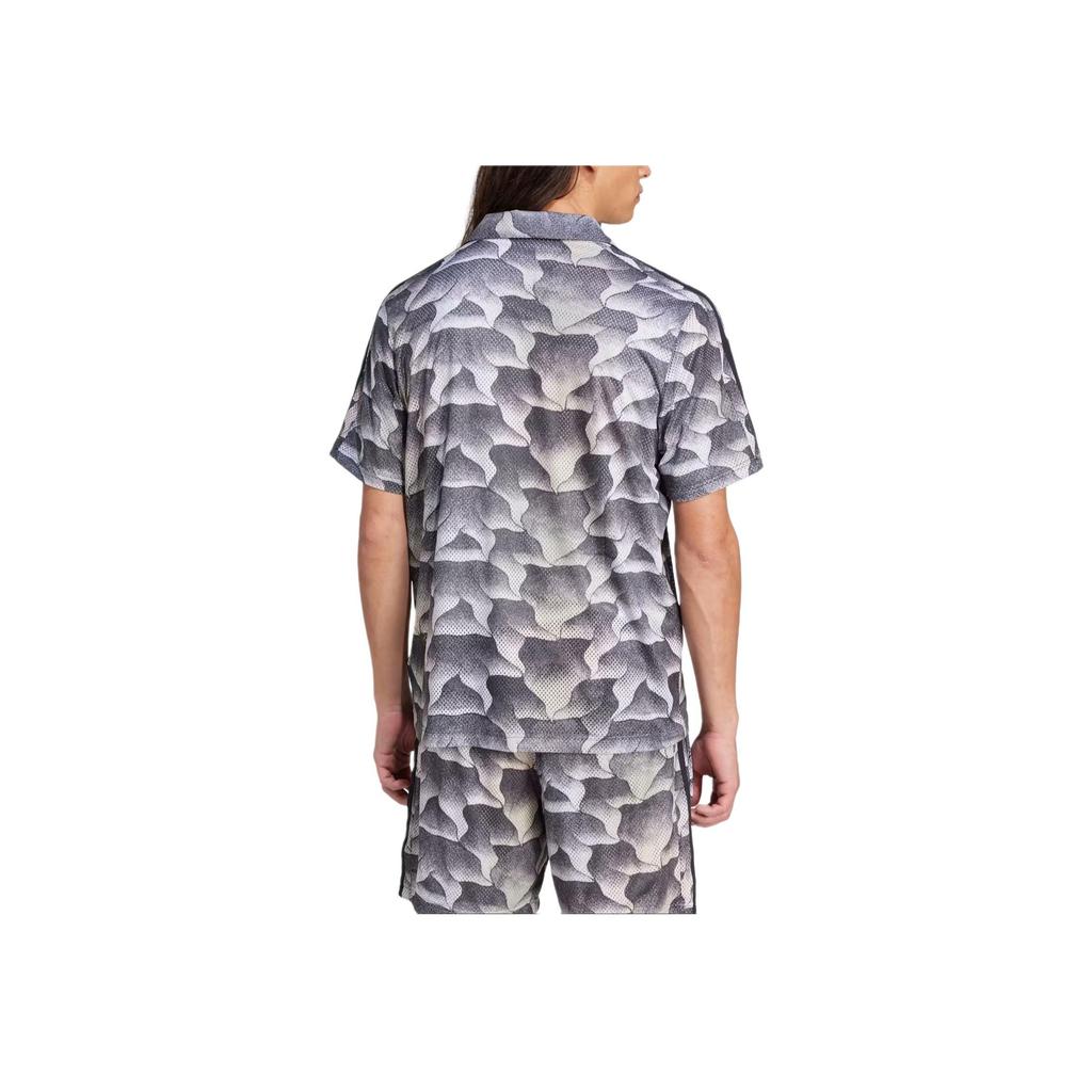 Adidas Tiro Allover Print Mesh Resort Shirt With Breathable Collar Men Tops Grey IS1532