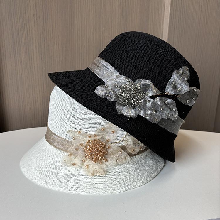 Celebrity Temperament Bowler Hat Women's Summer Diamond Buckle Decorative Breathable Basin Hat Shopping Outing Sun Protection Hat