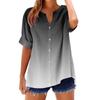 Women's loose printed stand collar short-sleeved cotton and linen top