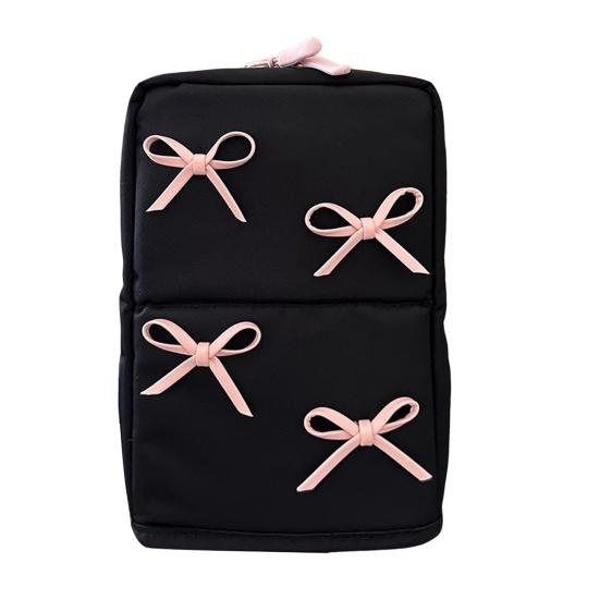 Makeup Bag Folding Multi-Part Cosmetic Storage Bag with Pink Bow Decoration Large Capacity Makeup Case
