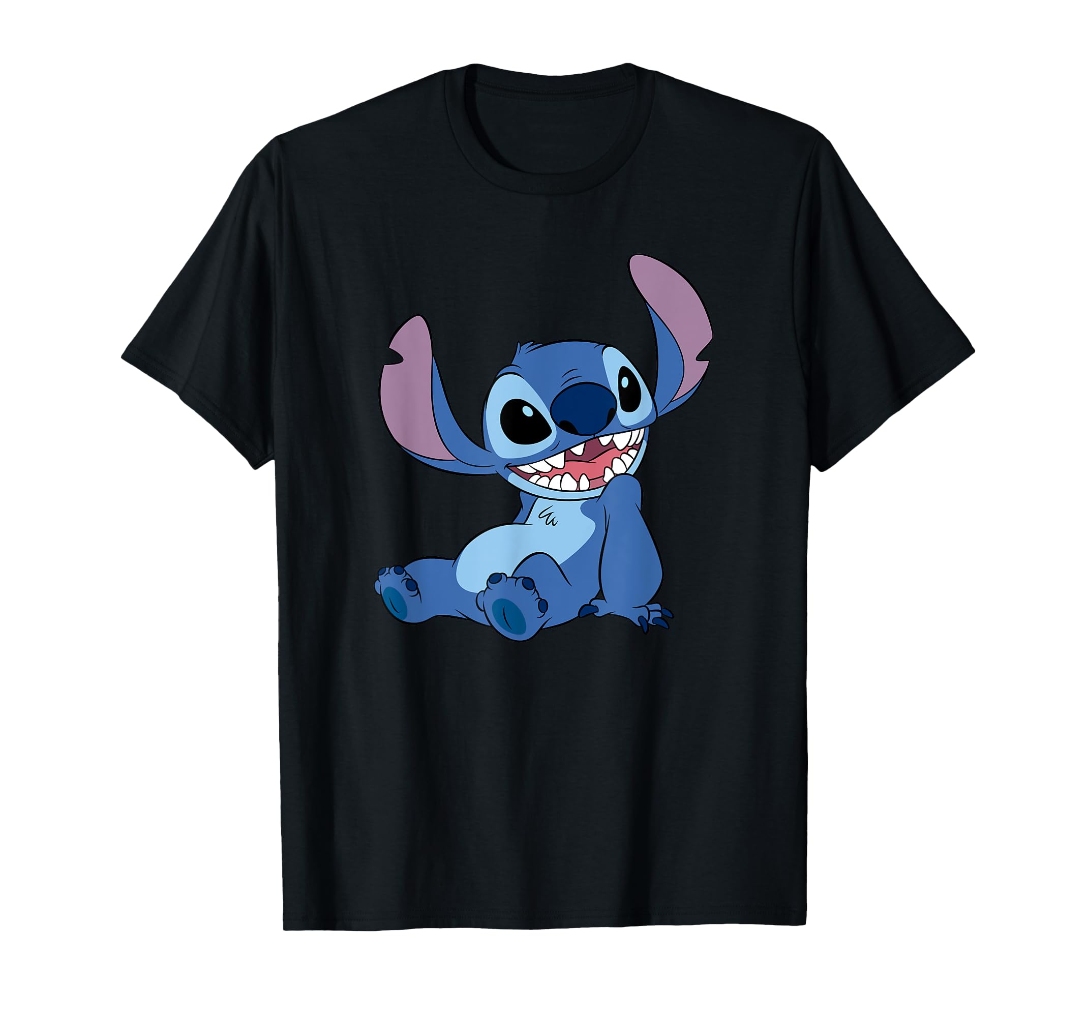 

Дисней Лило Стич Счастливое настроение Хорошая поза инопланетянина Логотип и футболка чёрный