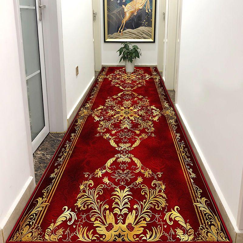 Persian Style Red Home Corridor Decoration Long Rug Lint-free Stair Non-slip Carpet Customizable Hallway Decor Mat Easy Cleaning