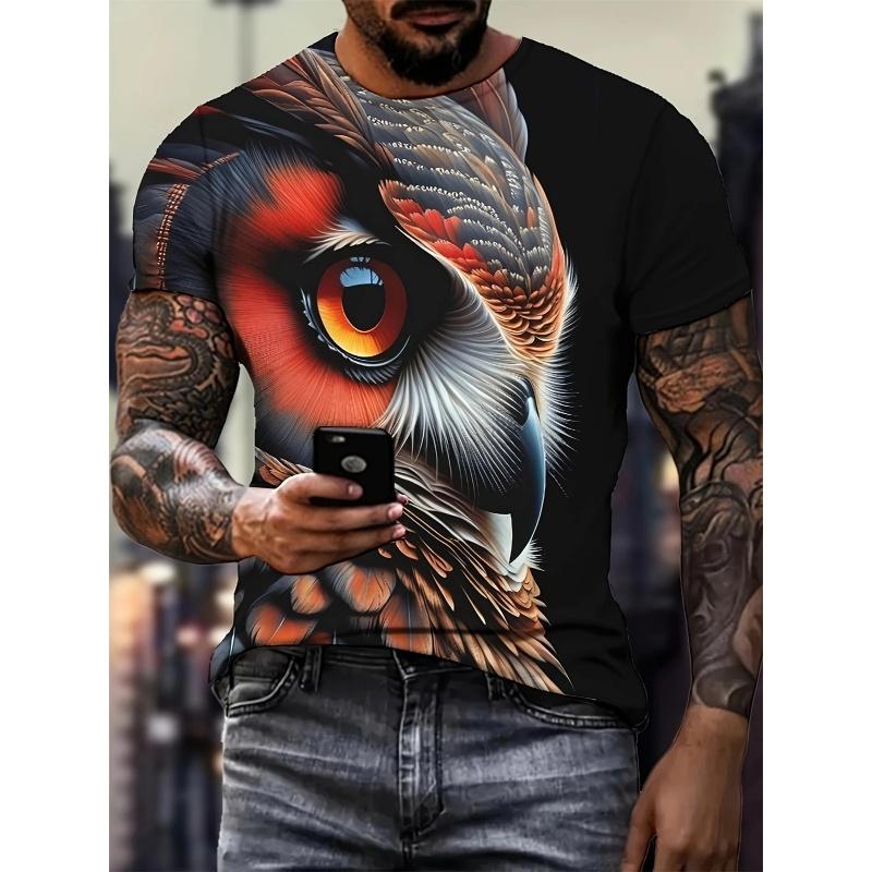 3D Print Colorful Cool Owl T Shirt for Men Fun Animal Pattern Short-Sleeved Tees Harajuku Streetwear Tops O-Neck T-Shirt
