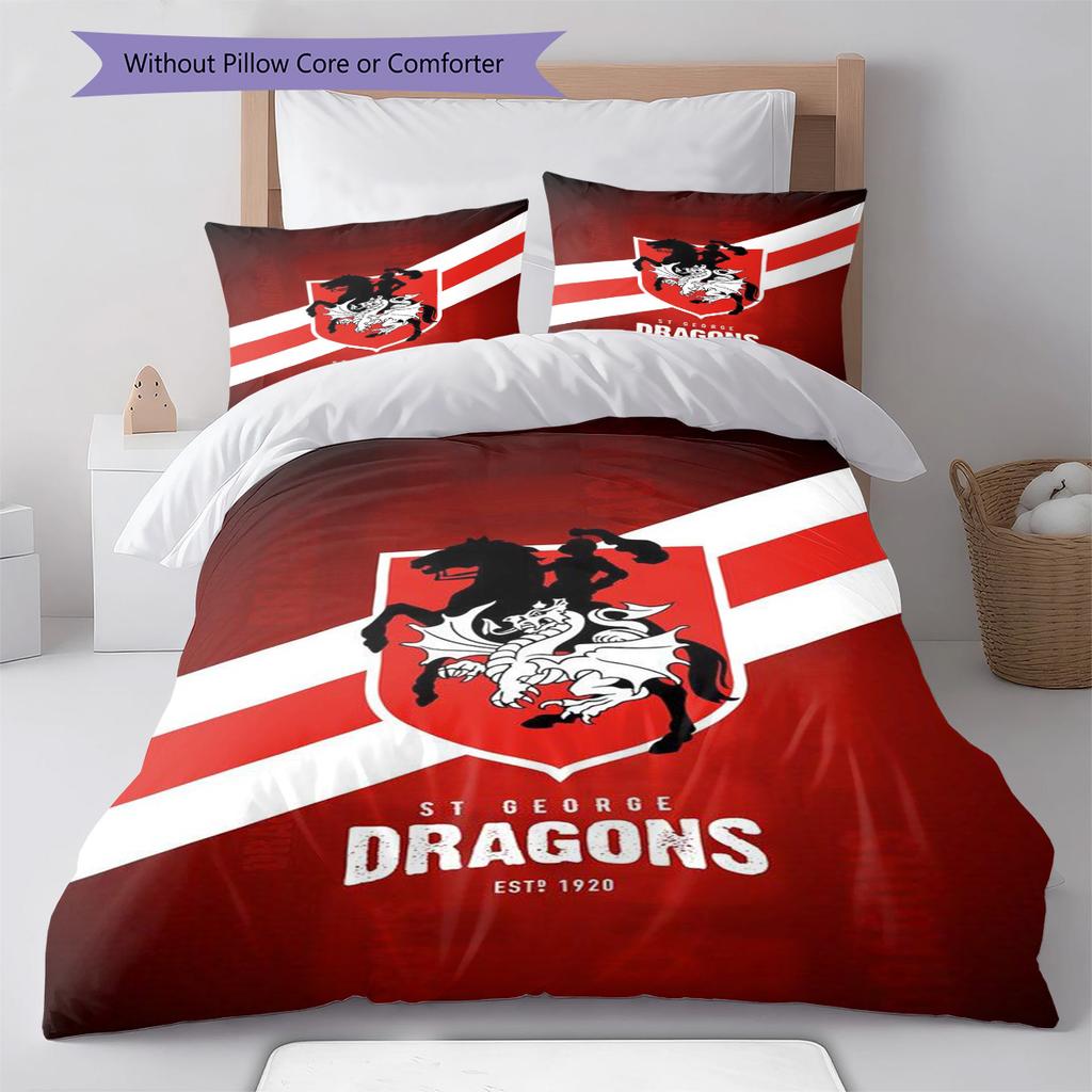 St George Dragons Pattern Bedding Set Quilt Cover Pillowcase Home Decor Gift (1 * duvet cover + 2 * pillowcase, without core)