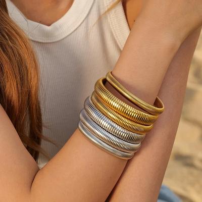 Edelstahl Textur Flex Schlangenketten Manschettenarmband 18 Karat Vergoldet Breites Armband Armreif Modeschmuck Damen Geschenke