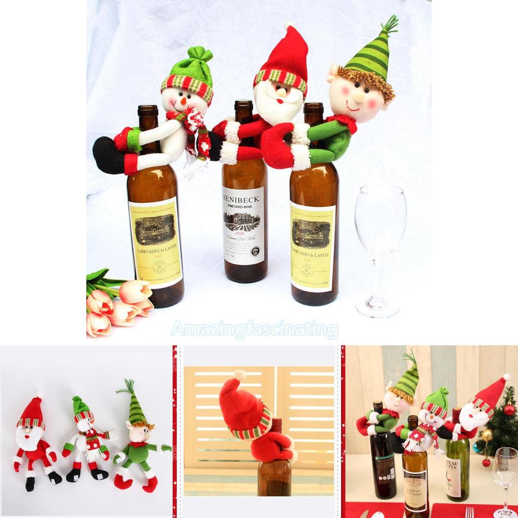 Premium Cotton Linen Santa Snowman Elf Wine Bottle Cover For Festive Table Decor