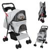 4 Wheels Pet Stroller, Foldable Cat And Dog Stroller with Mesh Windows, Cup Holder, Storage Basket, Breathable Pet Strolling Cart Holds Up To 22lbs
