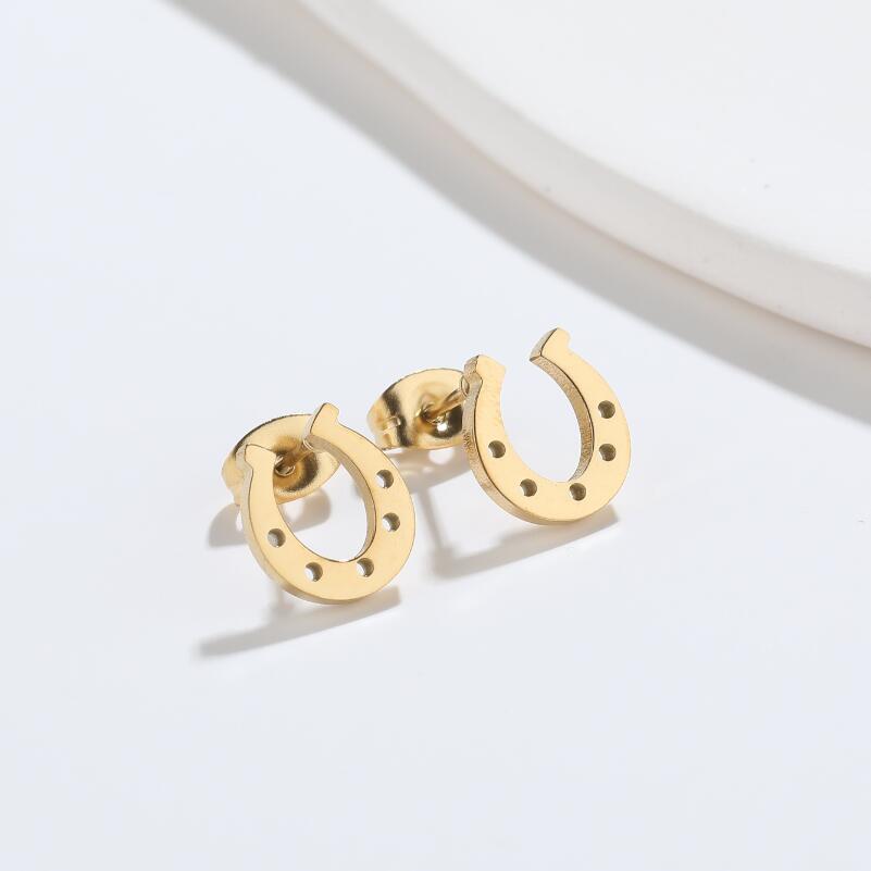 Stylish U-shaped Hollow Stud Earrings with Horseshoe Pendant for Women
