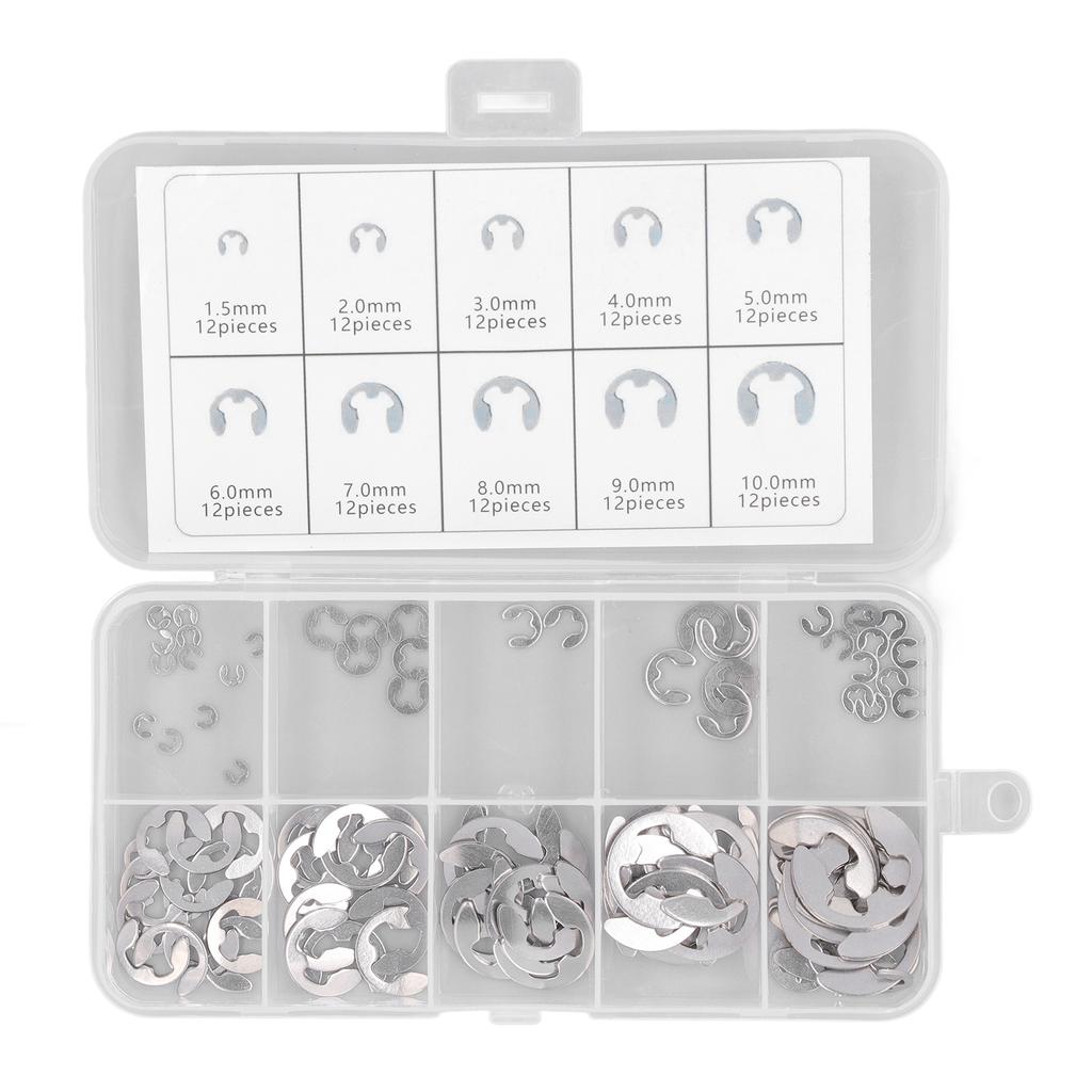 120Pcs E Clip Circlip Retaining Ring 304 Stainless Steel Assortment Set Kit for Bearing
