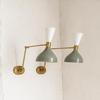 Mid-Century Modern Diabolo Wall Sconce Pair Italian Brass Adjustable Lighting  Lime Green Color