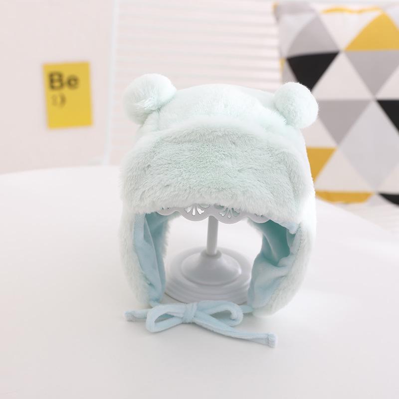 

Детская теплая шапка-ушанка в корейском стиле на осень и зиму, модная, толстая, ветрозащитная, с защитой ушей для мальчиков и девочек Children (50-52cm) циан