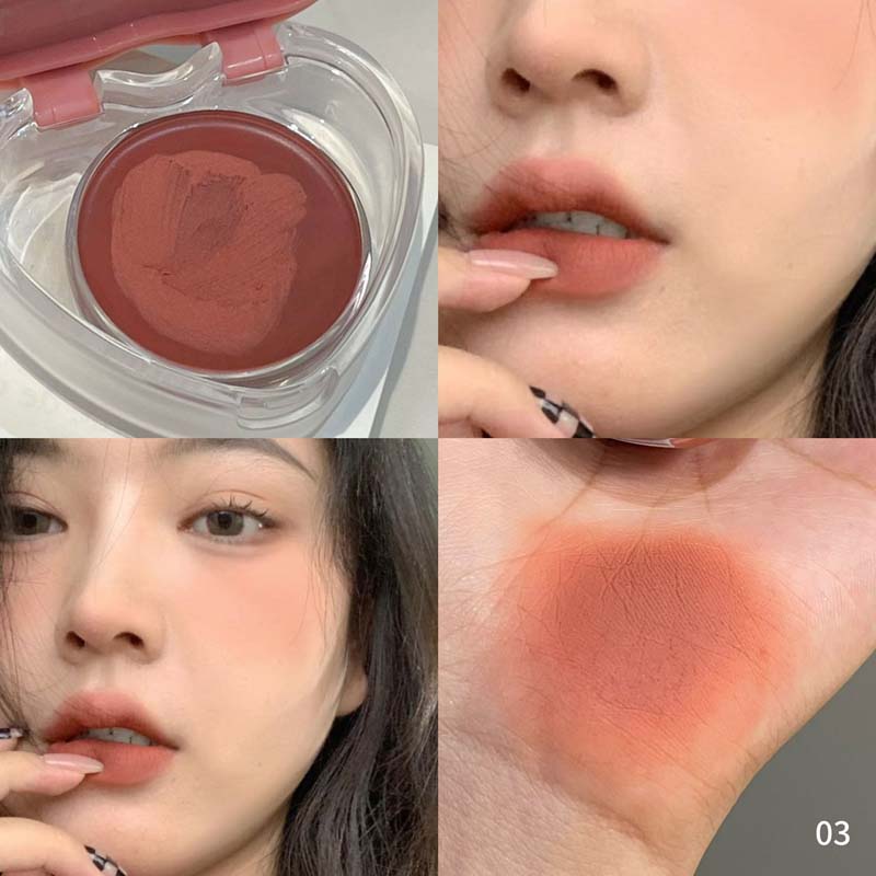 HERORANGE Lip and Cheek Dual-Purpose Lip Mud Lipstick Natural All-match Matte Monochrome Blush Cream with Brush