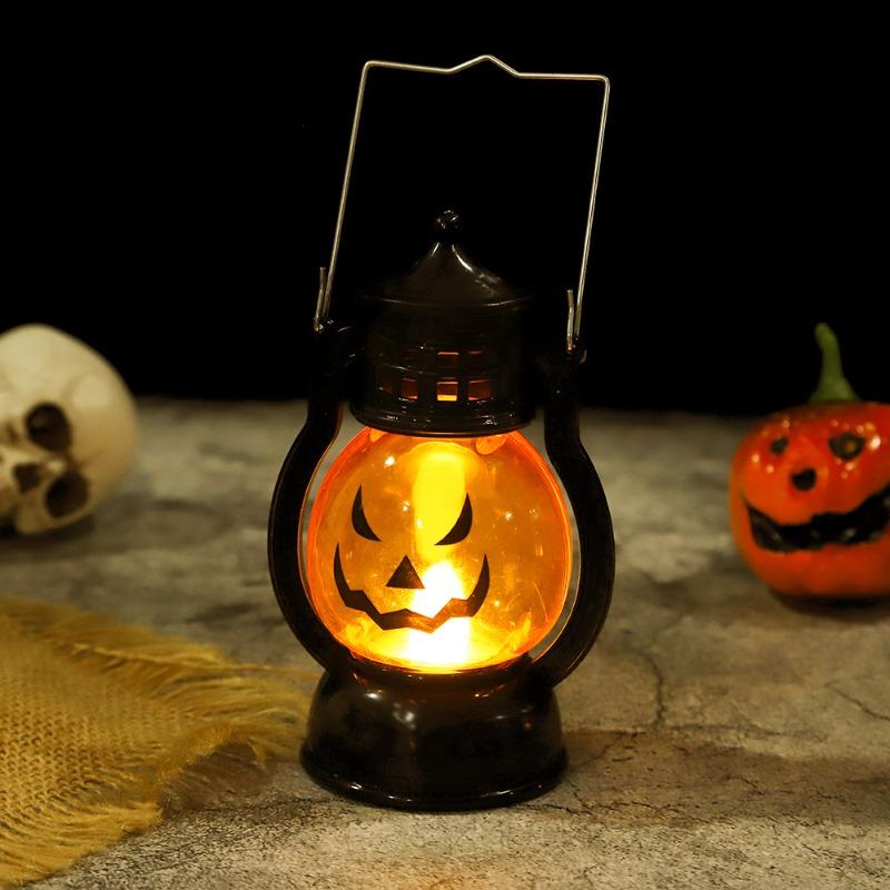 LED Halloween Pumpkin Lamp Portable Lamp Candle  Vintage Small Oil  Lamp Halloween Party Home Decoration Horror Props