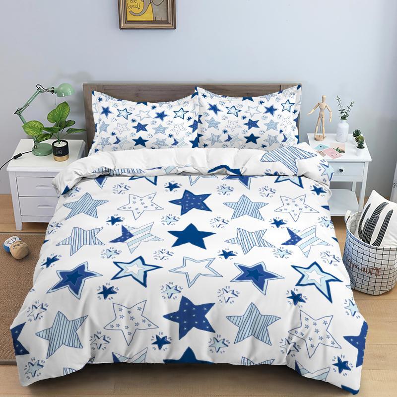 Star Duvet Cover Set Colorful Stars Pattern Print Twin Bedding Set For Kids Teens Double Queen King Size Microfiber Quilt Cover