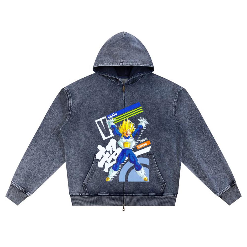 

DTG print Knitted Denim Zip-Up Hoodie VEGETA SUPER SAYAN Brother Print Zipper Hoodies XL