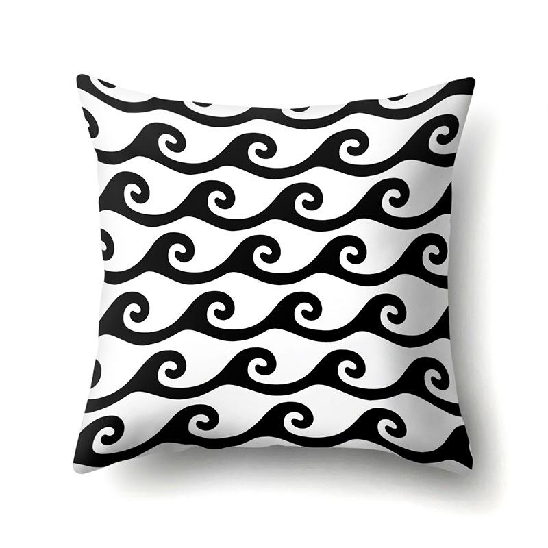 Polyester Pillowcase Black and White Printed Pillowcase Waist Cushion Cover Geometric Cushion Head Cushion Cover