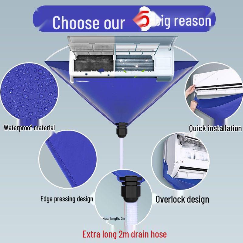 Air Conditioner Cleaning Kit: Water Collection Bag, Cover, Towel, Brush, Gloves & Pipe Protection - 4-in-1 Set.