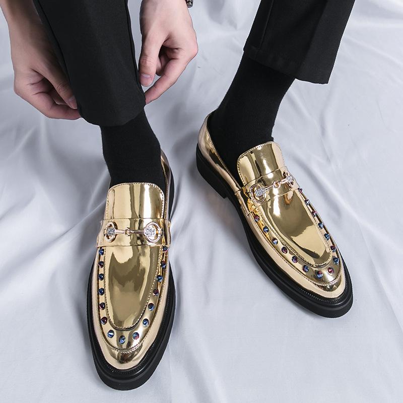 

Мужская обувь большого размера, британские маленькие кожаные туфли, замшевые свадебные туфли с острым носком, мужская обувь для ночного прилива, мужская кожаная обувь для парикмахеров 38 золотой