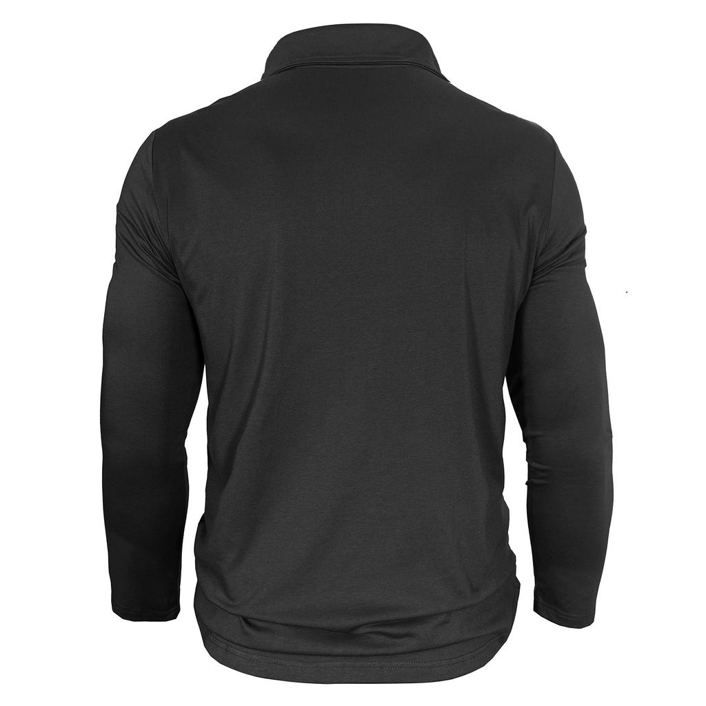 Spring Autumn Men's Long Sleeve Casual Polo Shirts Solid Lapel Button Up Pull On Polos Man