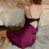 Beautiful back new sexy pajamas suspenders French pure desire premium ice silk lace pajamas loungewear chest pad waist display