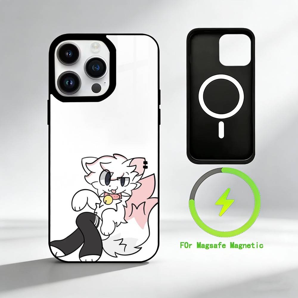 C-Cute cat man Phone Case For iPhone 17 16 15 14 13 12 Pro Max Plus for Mirror Wireless Magnetic Cover