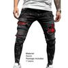 Multi Pockets Men Jeans Ripped Holes Denim Mid Waist Stretchy Tassel Skinny