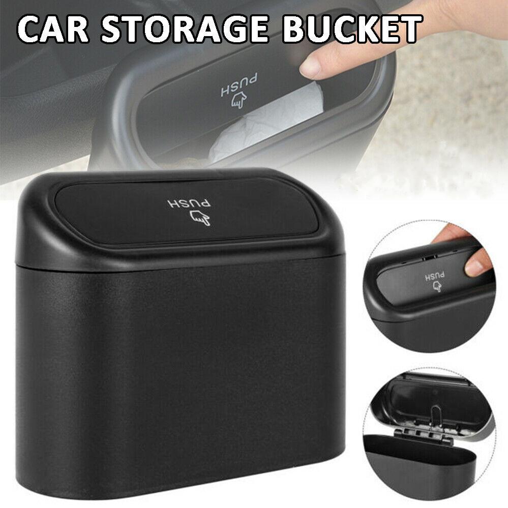 Black ABS Car Trash Bin Square Hanging Vehicle Garbage Dust Case Storage Box Auto Interior Accessory