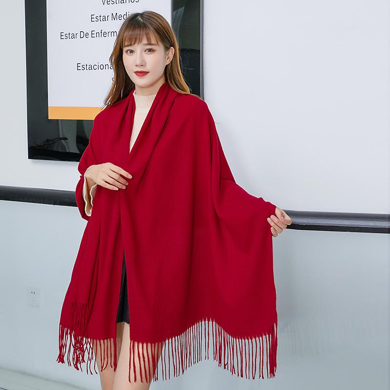 White Cashmere Scarf: Thickened, Solid Color, Versatile for Women & Men, Perfect for Autumn & Winter