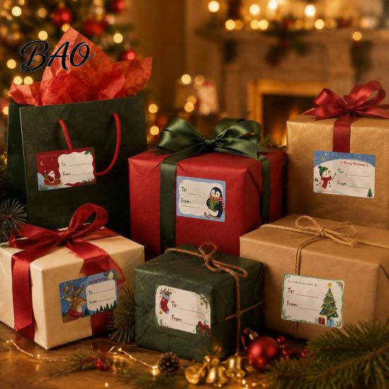 Seasonal Gift Label Rolls 180PCS/Roll Christmas Writable Stickers, Self-Adhesive Decorative Labels, Featuring Snowman And Tree Party Favor Tags