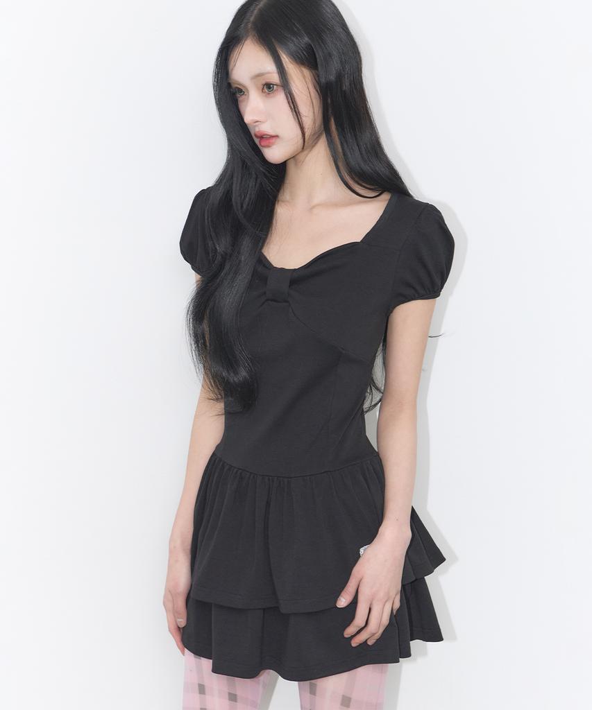 Iligo Bow Flare Mini Dress Black