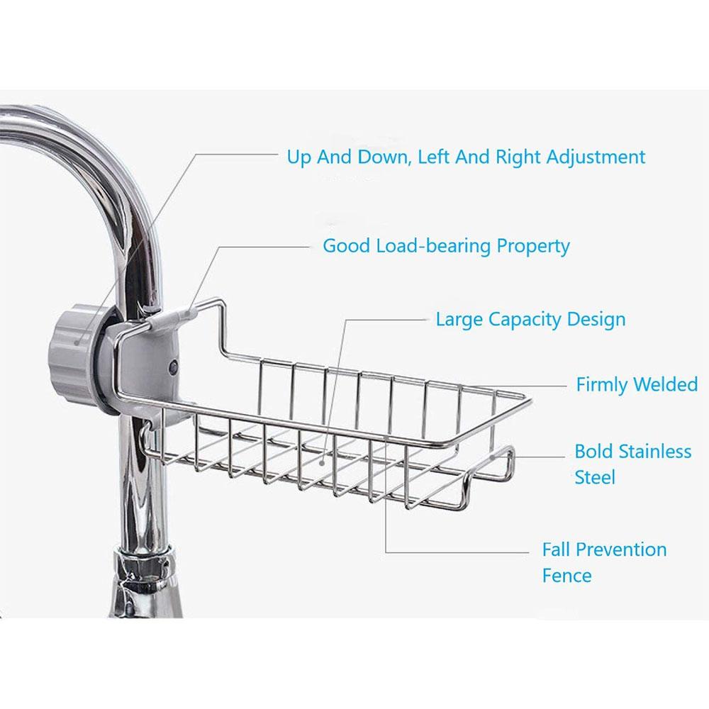 Stainless Steel Kitchen Faucet Non-Slip Storage Rack for Soap/Sponges, Sink Caddy Organizer, Sink Draining Rack