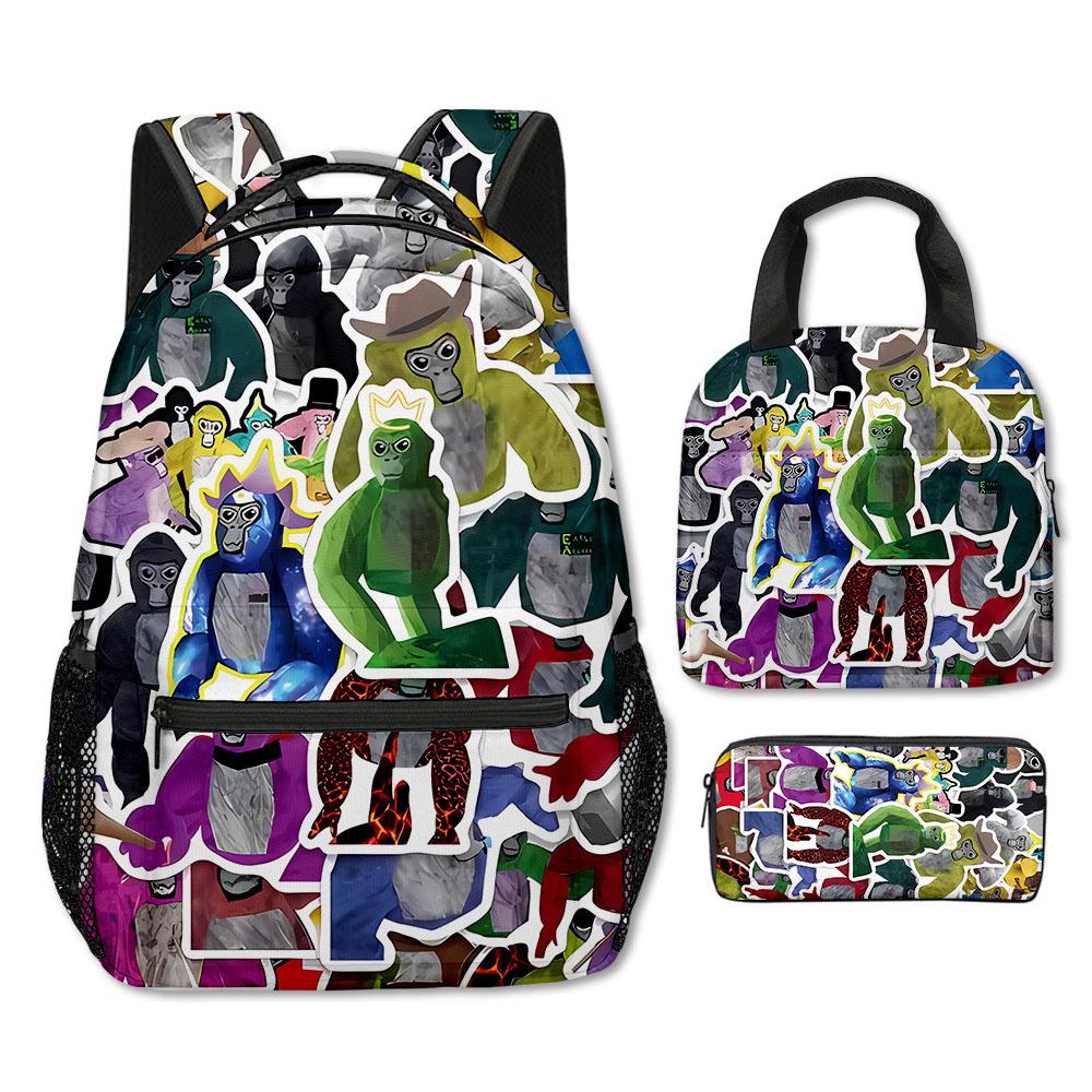 Fashion Novelty Cool Novelty Gorilla tag 3D Print 3pcs/Set Student School Bags Laptop Backpack Crossbody Lunch bag Pencil Case