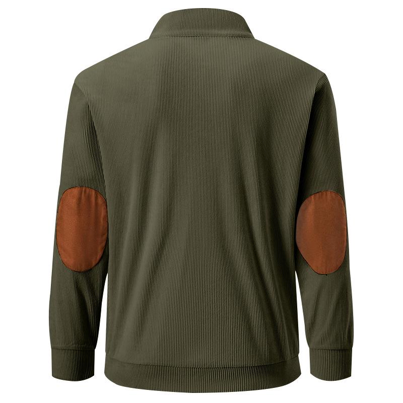 Autumn Men's Casual Stand-Collar Long-Sleeved Corduroy Sweatshirt with Pockets