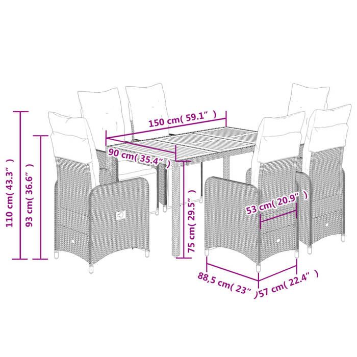 VidaXL Garden Bistro Set 7 Pcs Cushions Black Poly Rattan 3277130