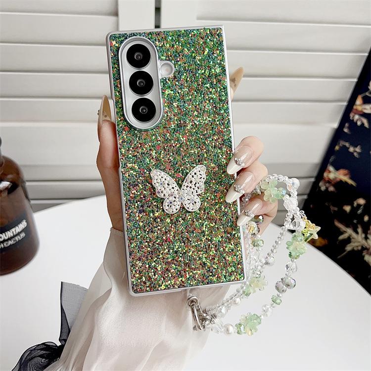 Applicable to Samsung ZFold7 folding glitter butterfly mobile phone case ZFold6 portable chain anti-drop zfold5 protective case