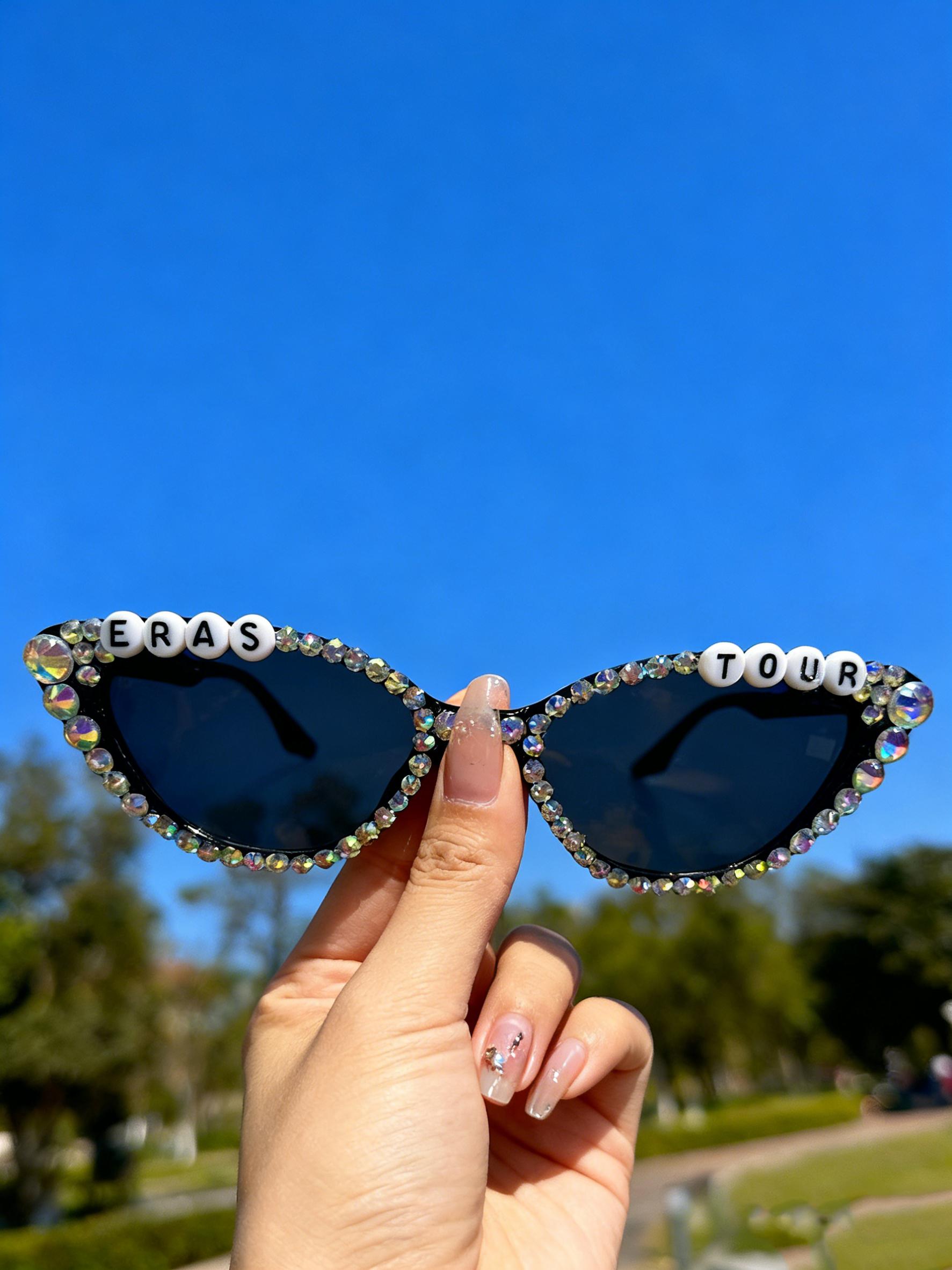 

Eras Tour Cat Eye Sunglasses For Women Bling Rhinestone Decor UV400 Protection Music Festival Shades KJ205