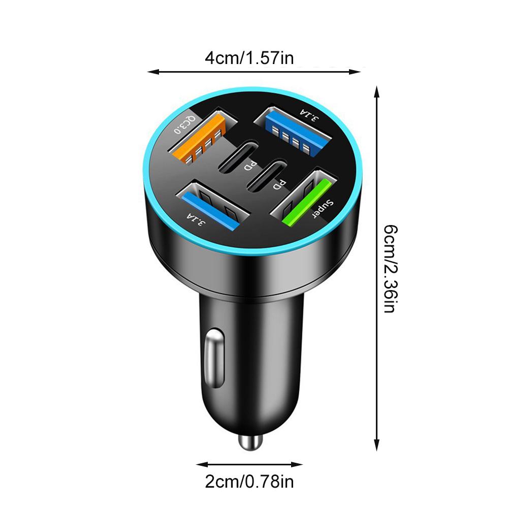 250W 5 Ports Car Charger Fast Charging PD QC3.0 USB C Car Phone Charger Adapter With Voltage For iPhone Samsung Huawei Xiaomi