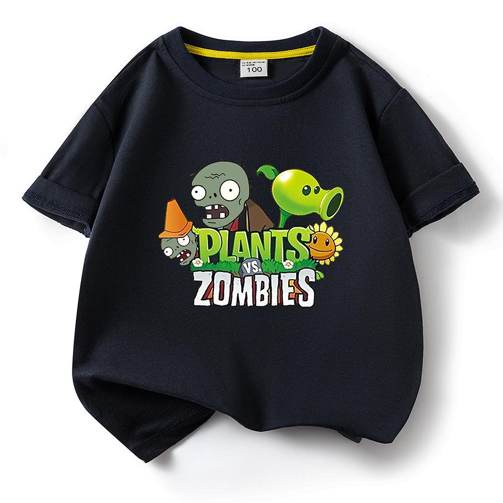 Plants Vs. Zombies Kids' Pure Cotton T-Shirt - Boys and Girls Summer Short Sleeve Loose Breathable Top