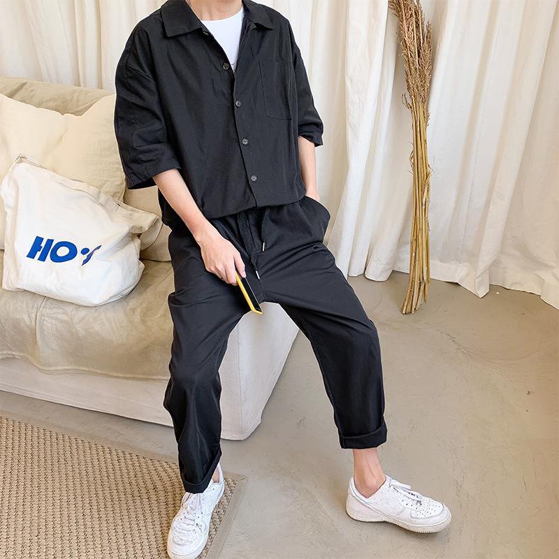 Men's Overalls Jumpsuits Summer Fashion Casual Nine Point Cargo Pants Japanese Retro Male Clothes Couple Loose Solid Color Suit