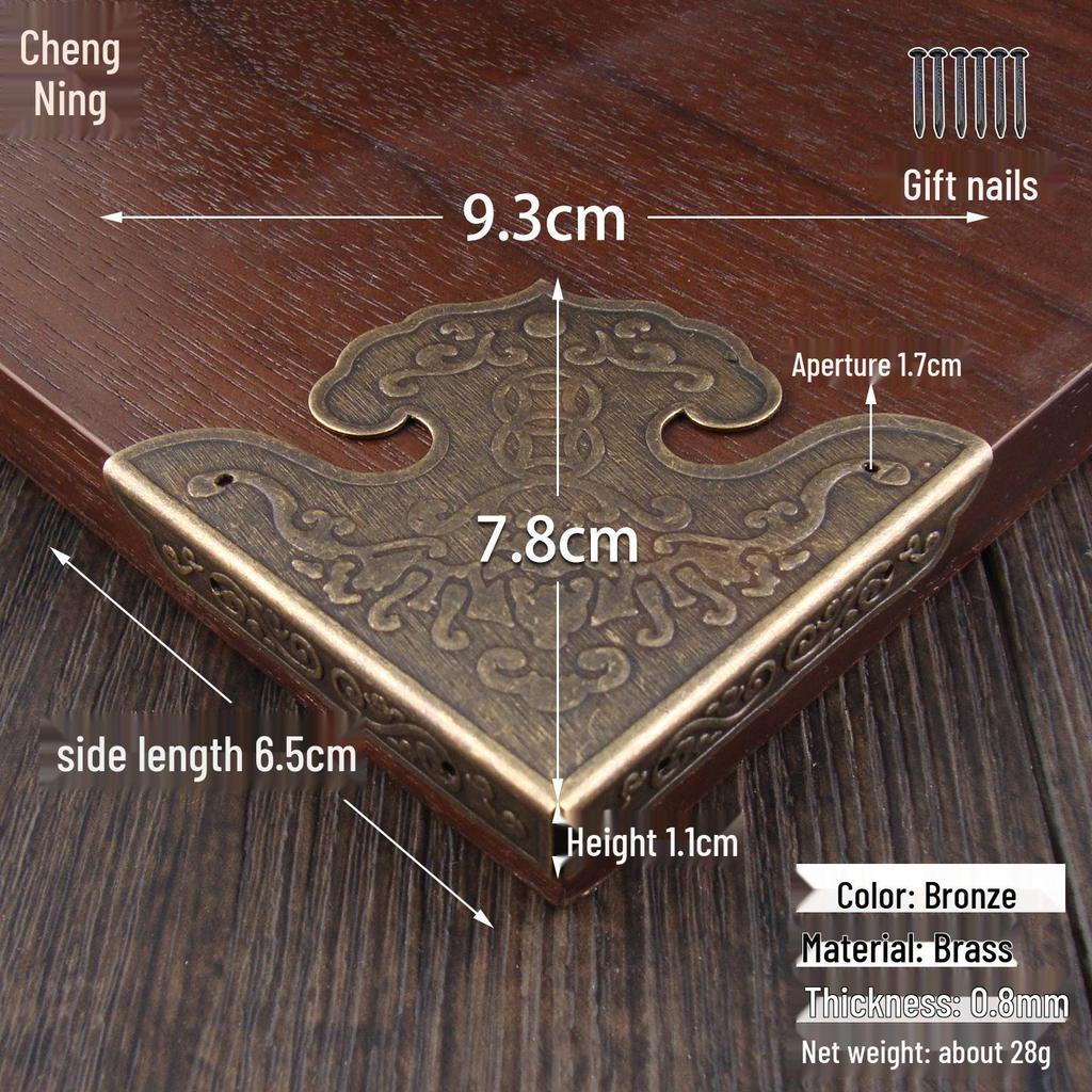 Protezione d'angolo antica in rame stile cinese - Bordo decorativo inciso in ottone per mobili