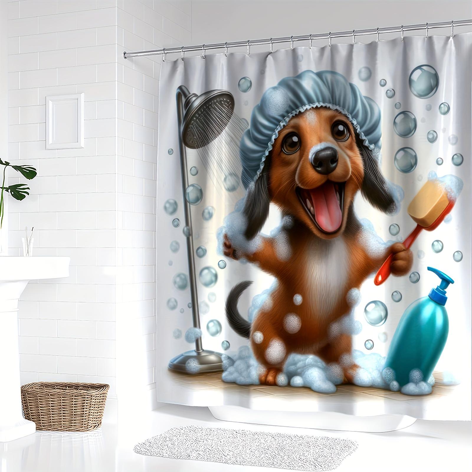 

1Pc Bubble Bath Cute Puppy Pattern Digital Print Shower Curtain, Bathroom Decor Home Decoration Machine Washable W60H190(CM)-1 Pcs