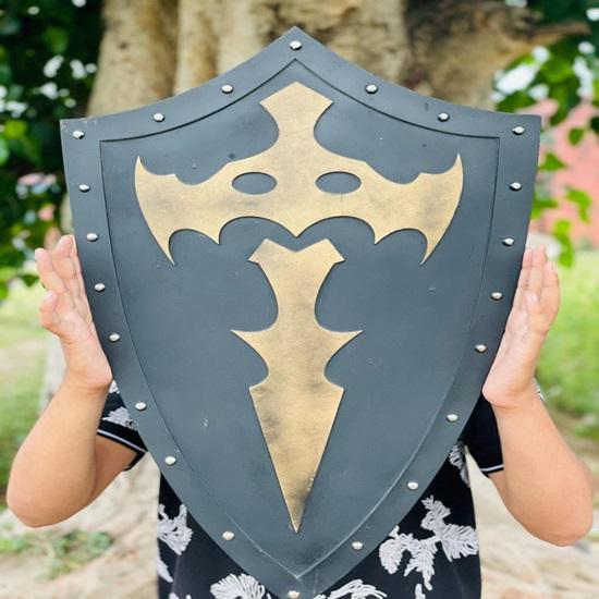 

Medieval Knight Wooden ShIeld Black And Gold Medieval Shield for LARP, Cosplay Decor Shield Best Gift For Him