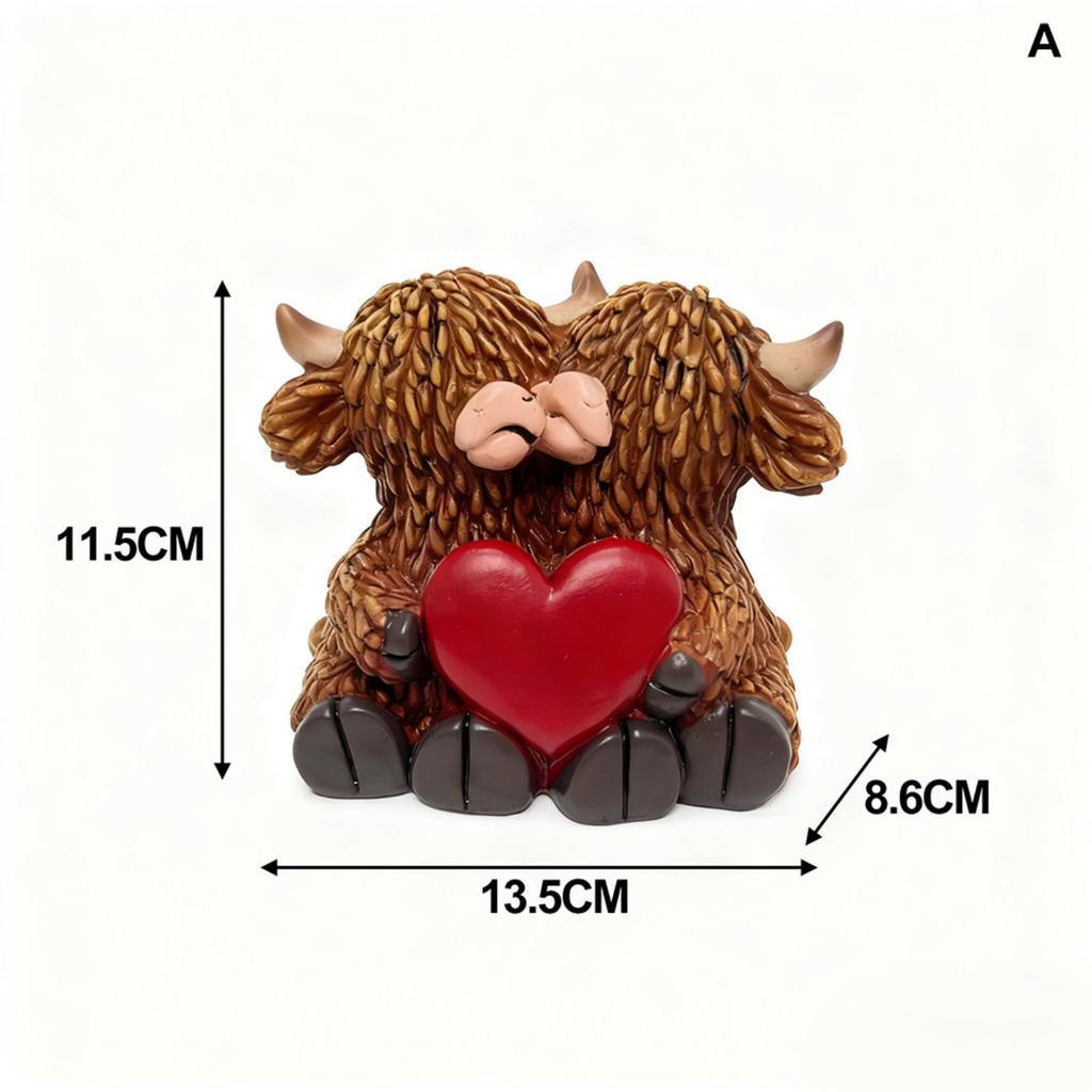 Scottish Cow Figurine Creative Design Resin Calf Decoration Love Themed Cow Figure Adorable Farm Creature Decoration Handmade