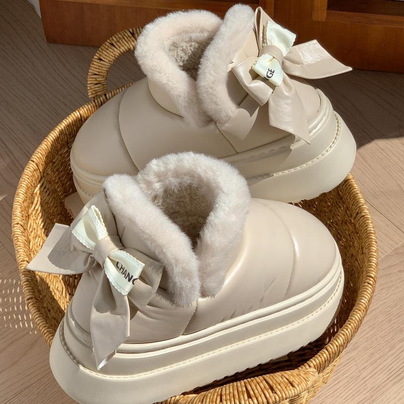 Schleife Baumwollpantoffeln Herbst- und Winterschuhe Indoor Haushalt Dicksohlig Rutschfest Samt Thermotasche und Baumwollschuhe